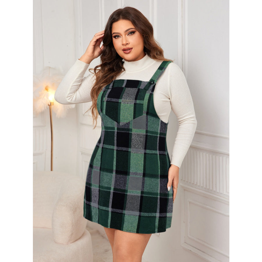 Plus Size Plaid Wide Strap Overall Dress Apparel and Accessories