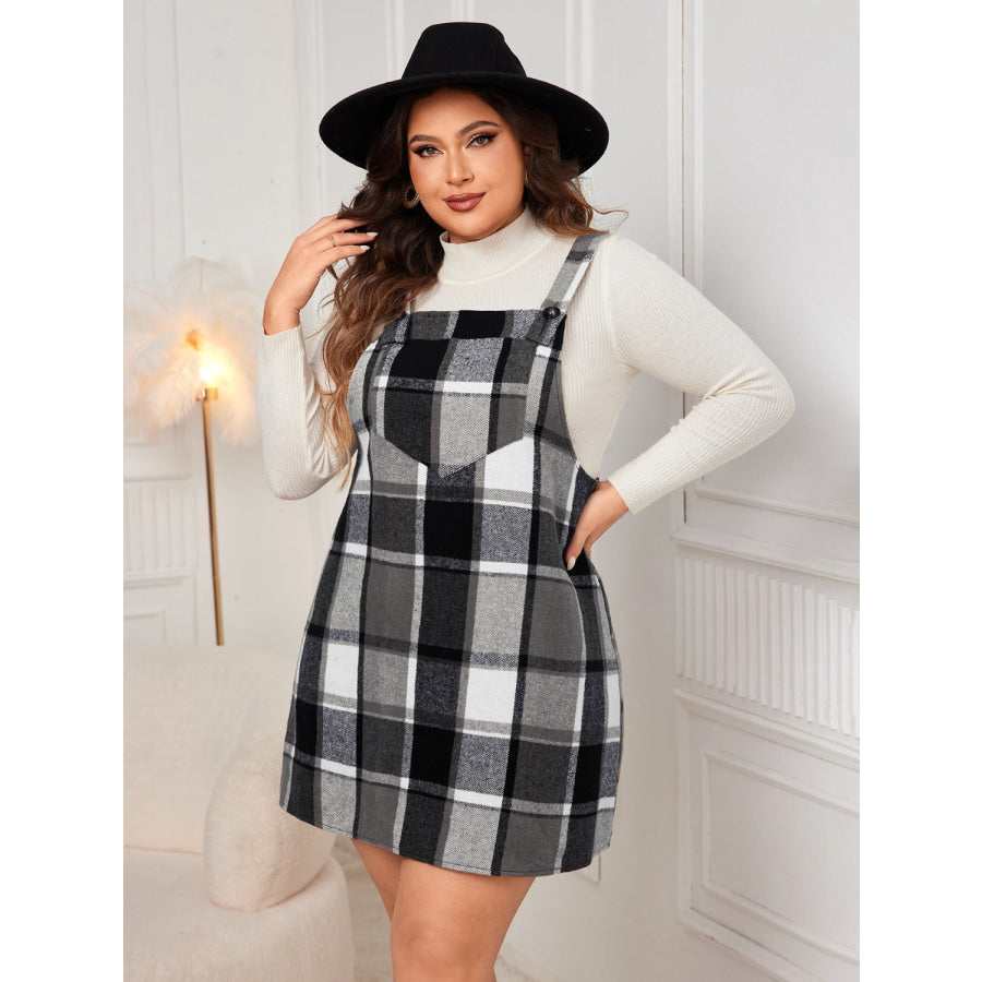 Plus Size Plaid Wide Strap Overall Dress Apparel and Accessories