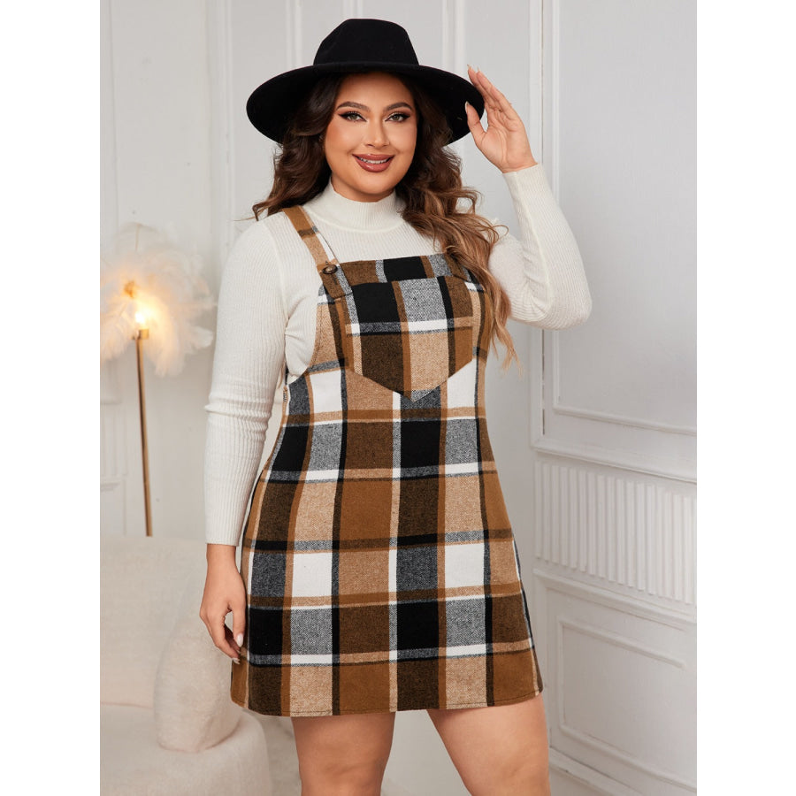 Plus Size Plaid Wide Strap Overall Dress Apparel and Accessories