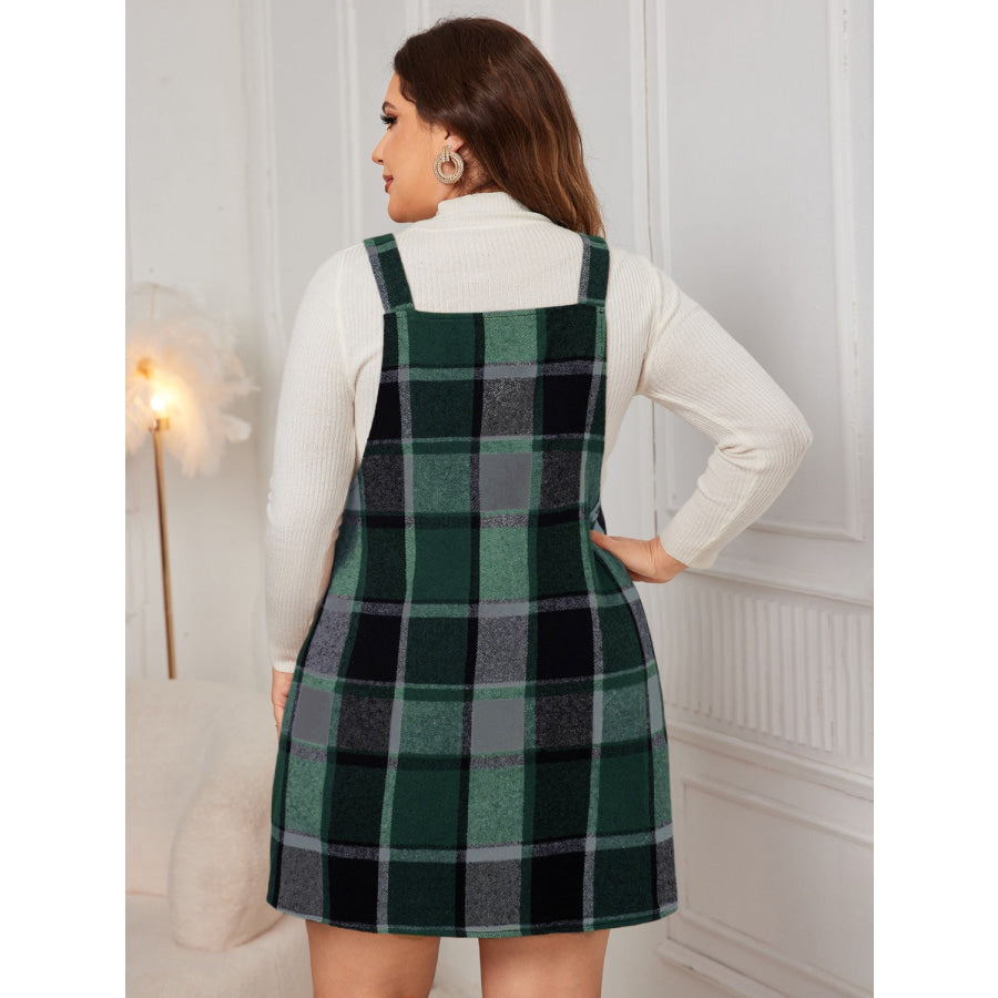 Plus Size Plaid Wide Strap Overall Dress Apparel and Accessories