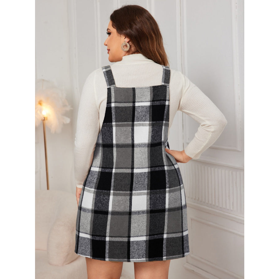 Plus Size Plaid Wide Strap Overall Dress Apparel and Accessories