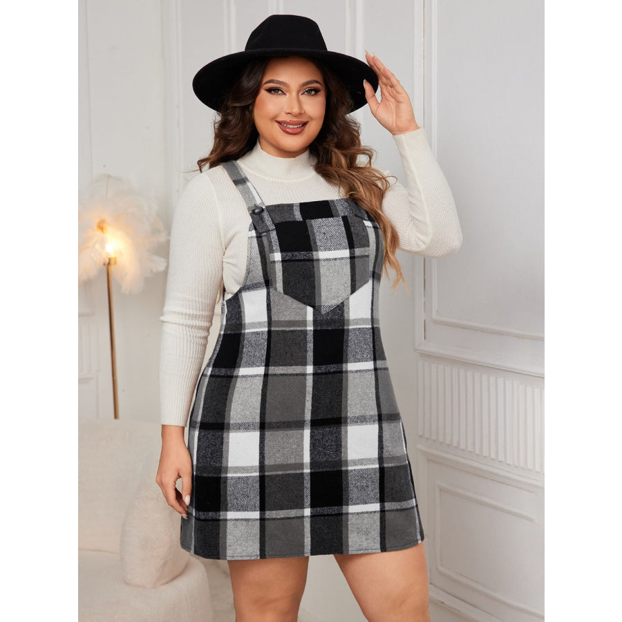 Plus Size Plaid Wide Strap Overall Dress Apparel and Accessories