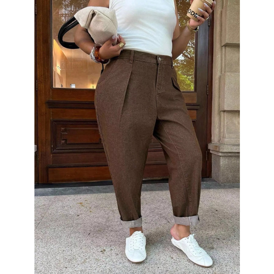Plus Size Pleated Detail Loose Fit Jeans Apparel and Accessories