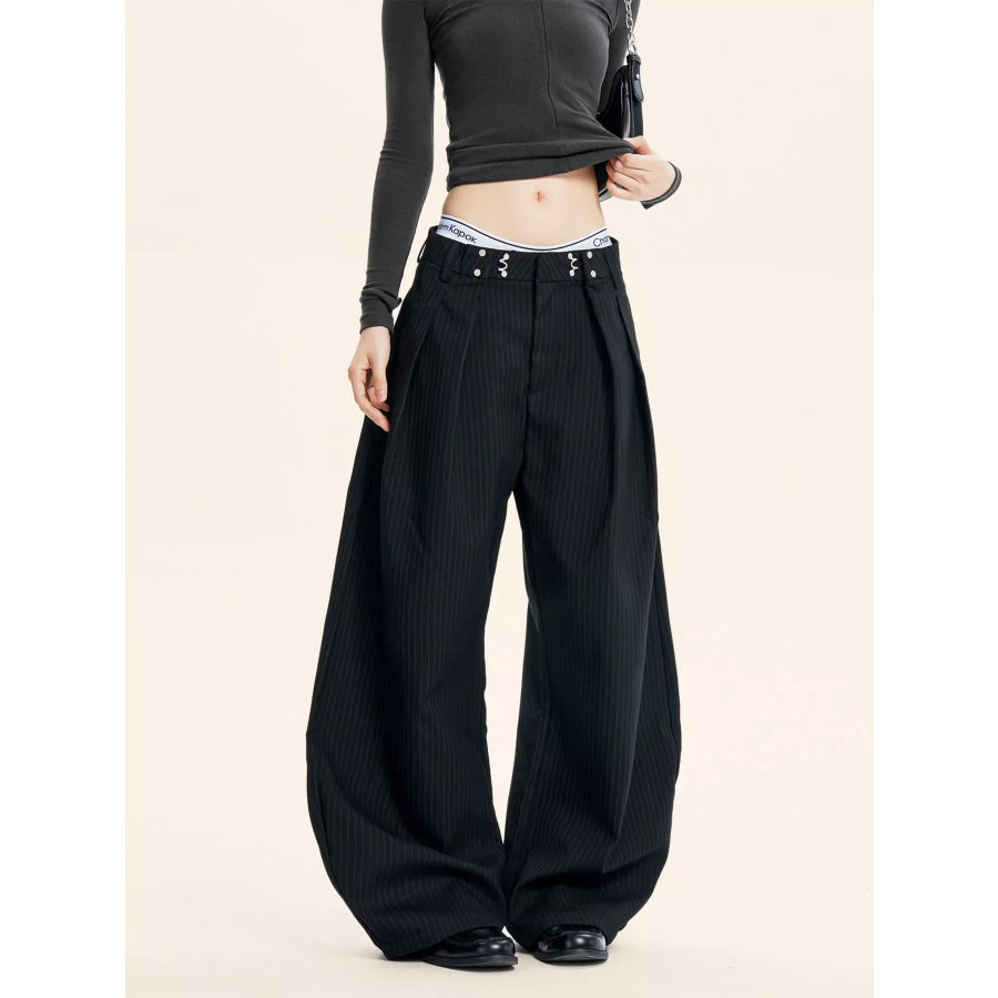 Plus Size Pleated Detail Wide-Leg Pants Apparel and Accessories