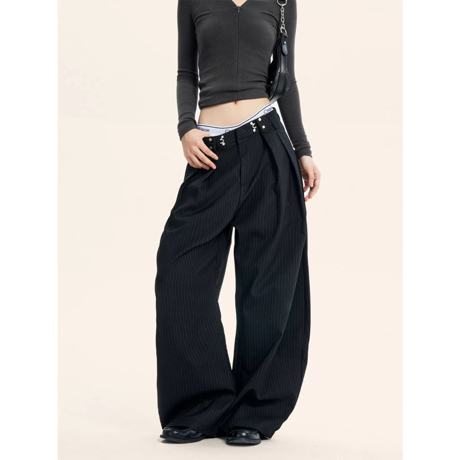 Plus Size Pleated Detail Wide-Leg Pants Apparel and Accessories