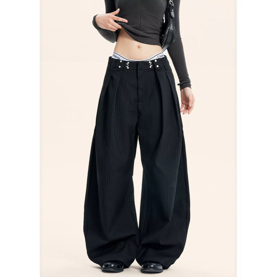 Plus Size Pleated Detail Wide-Leg Pants Apparel and Accessories