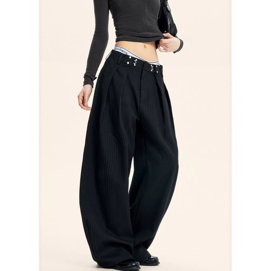 Plus Size Pleated Detail Wide-Leg Pants Apparel and Accessories