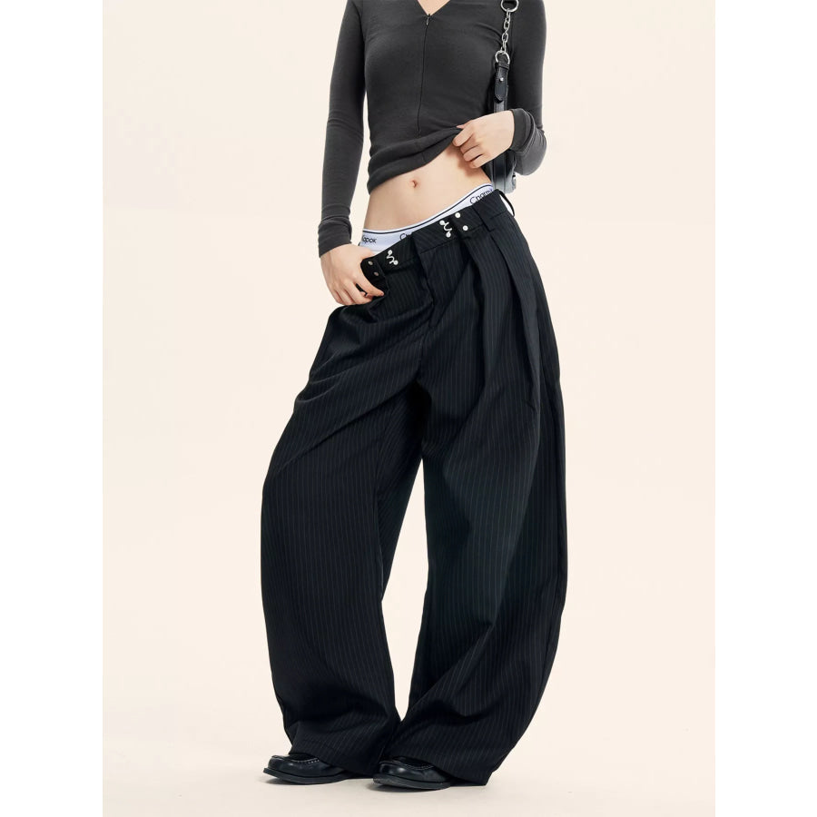 Plus Size Pleated Detail Wide-Leg Pants Black / M Apparel and Accessories