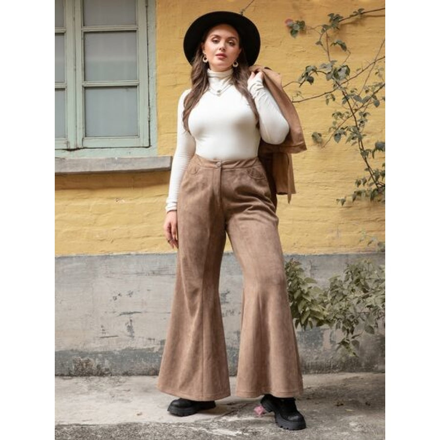 Plus Size Pocketed Flare Pants Apparel and Accessories