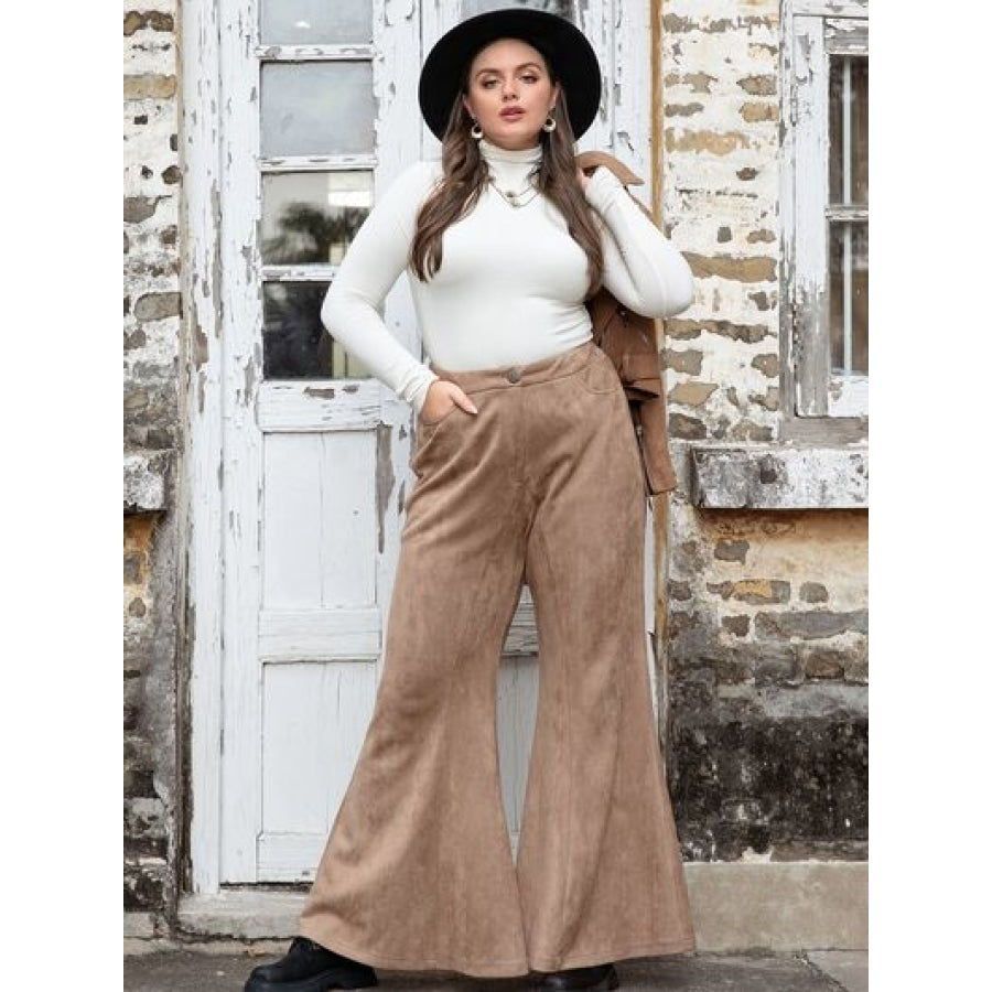 Plus Size Pocketed Flare Pants Apparel and Accessories