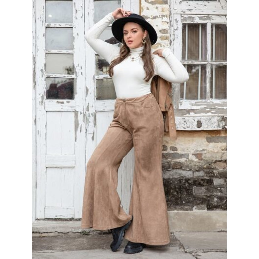 Plus Size Pocketed Flare Pants Apparel and Accessories