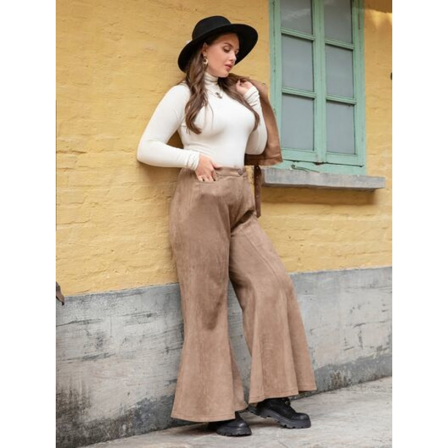 Plus Size Pocketed Flare Pants Apparel and Accessories