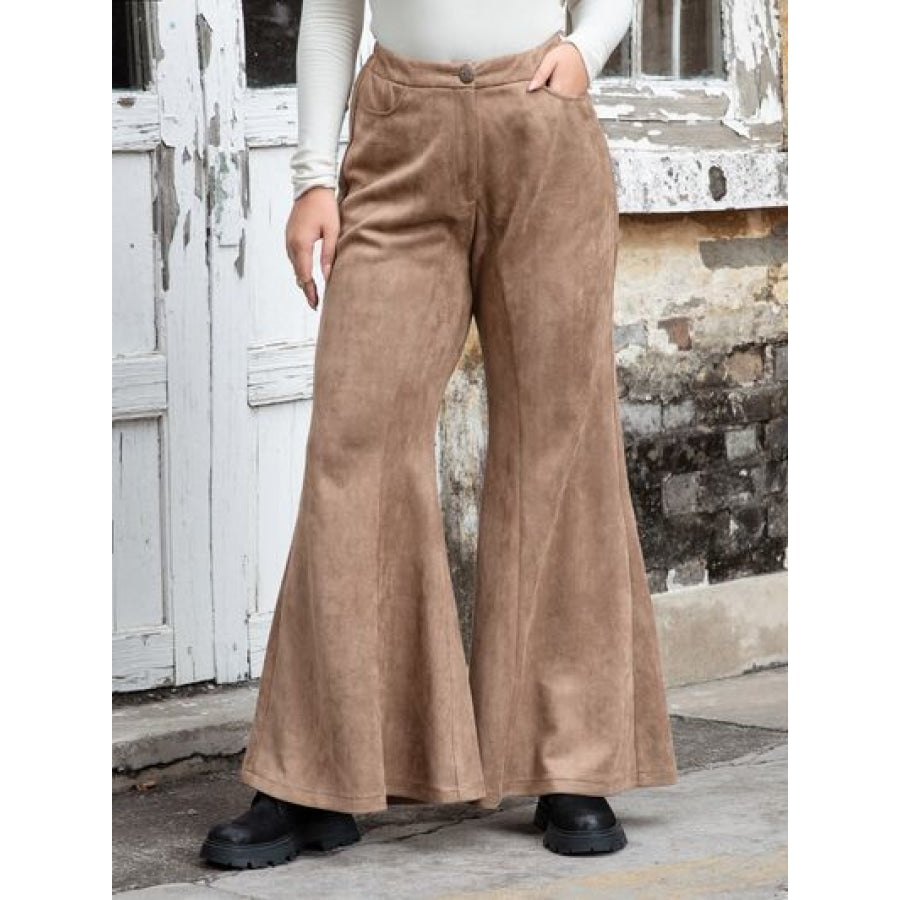 Plus Size Pocketed Flare Pants Mocha / 0XL Apparel and Accessories