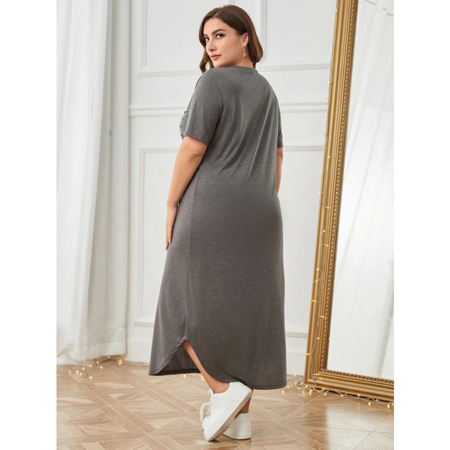 Plus Size Pocketed V-Neck Short Sleeve Lounge Dress Apparel and Accessories