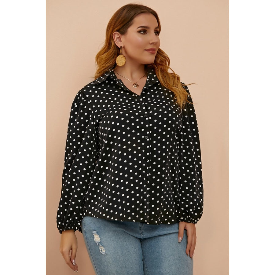 Plus Size Polka Dot Balloon Sleeve Shirt