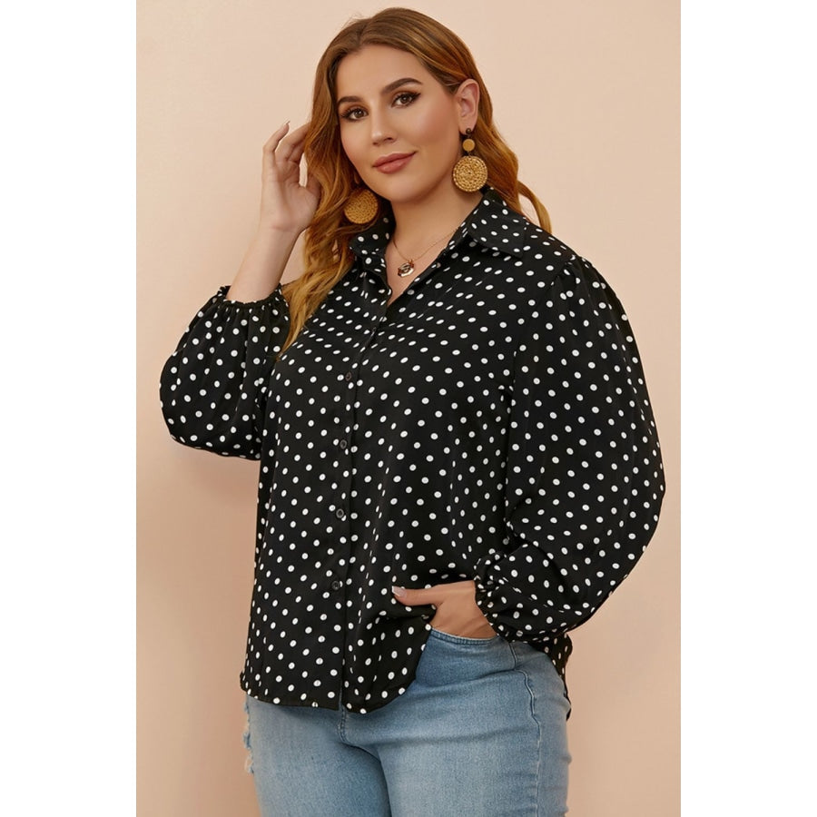 Plus Size Polka Dot Balloon Sleeve Shirt