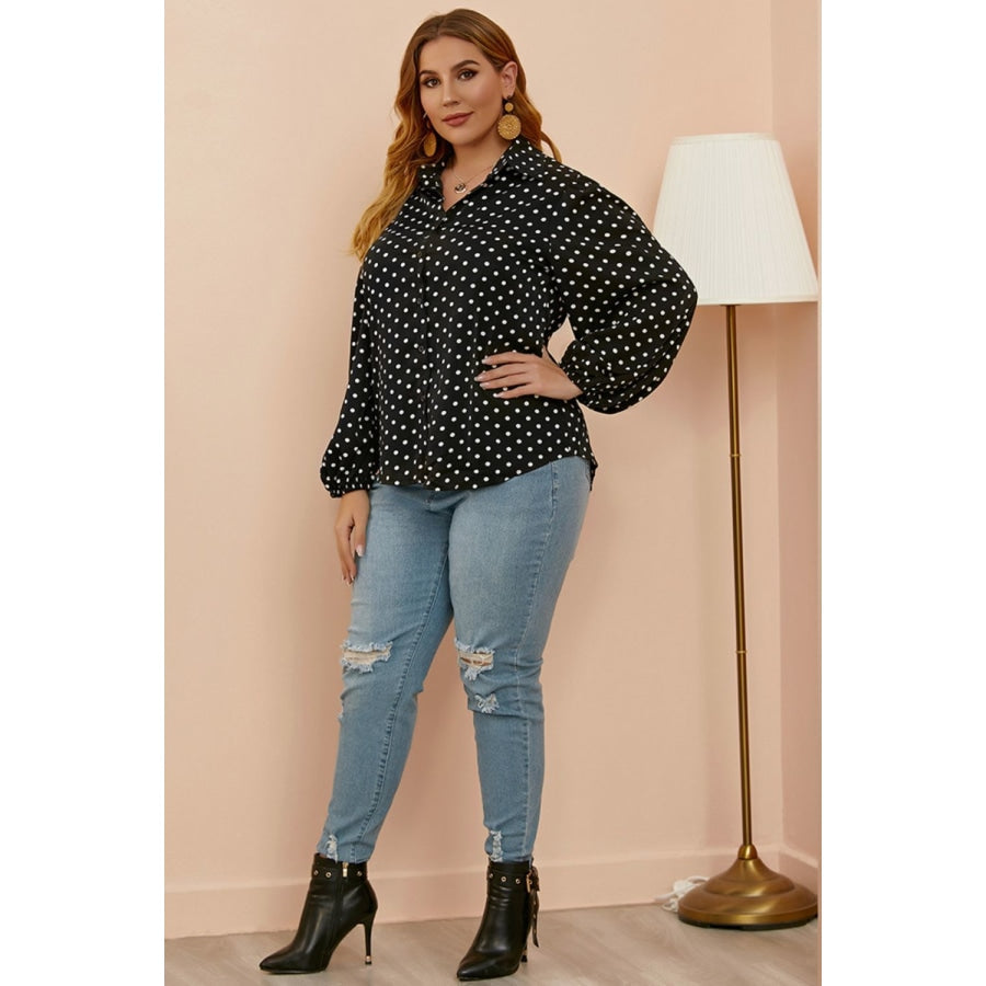 Plus Size Polka Dot Balloon Sleeve Shirt