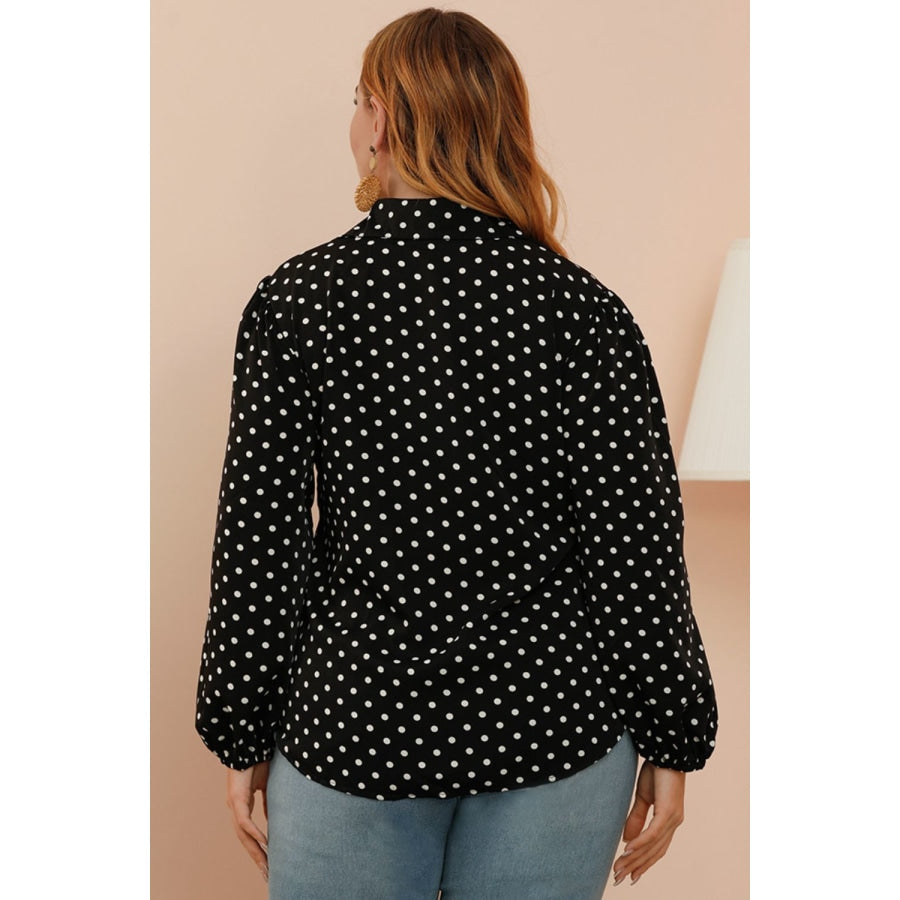 Plus Size Polka Dot Balloon Sleeve Shirt