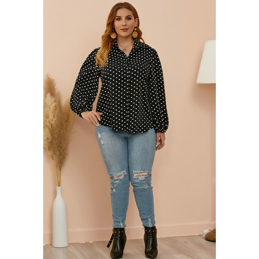 Plus Size Polka Dot Balloon Sleeve Shirt