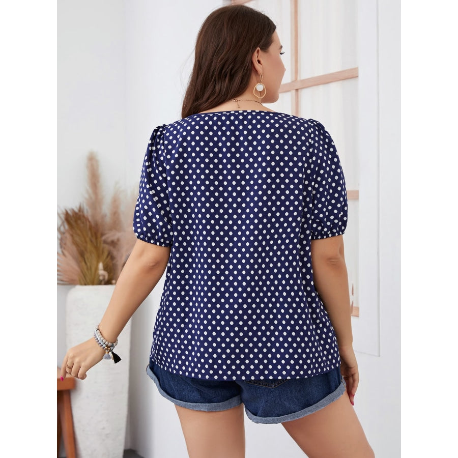 Plus Size Polka Dot Square Neck Blouse