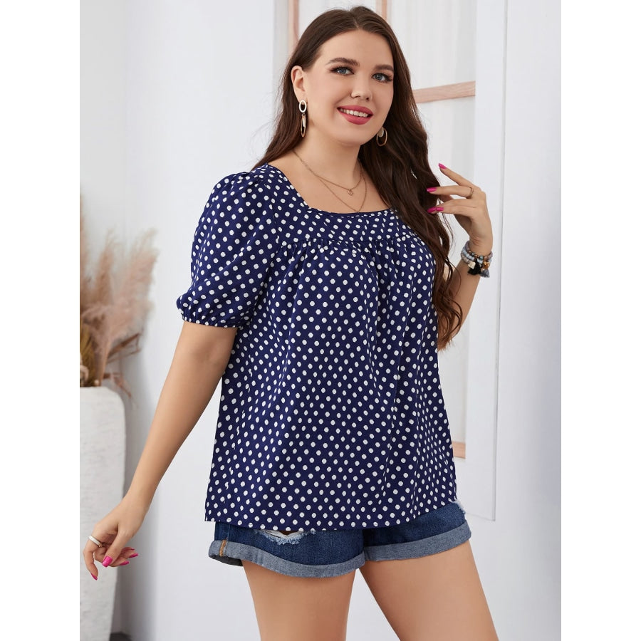 Plus Size Polka Dot Square Neck Blouse