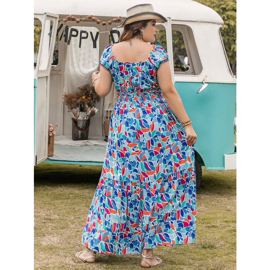 Plus Size Printed Cap Sleeve Dress Apparel and Accessories