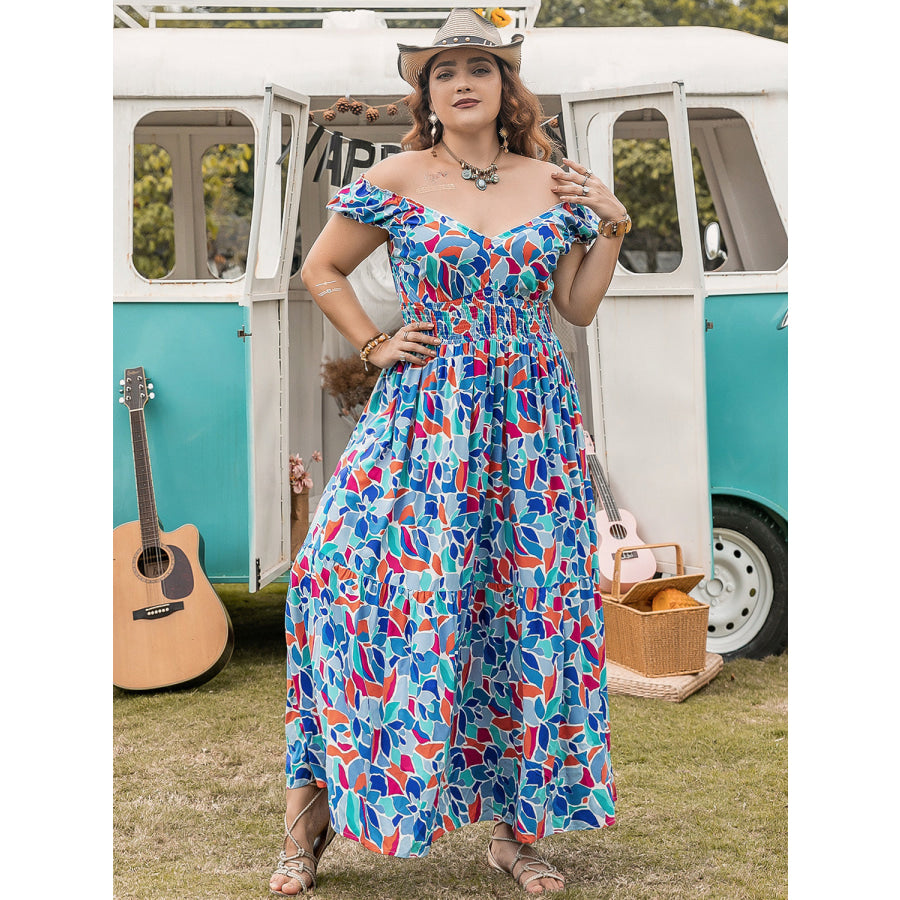 Plus Size Printed Cap Sleeve Dress Apparel and Accessories