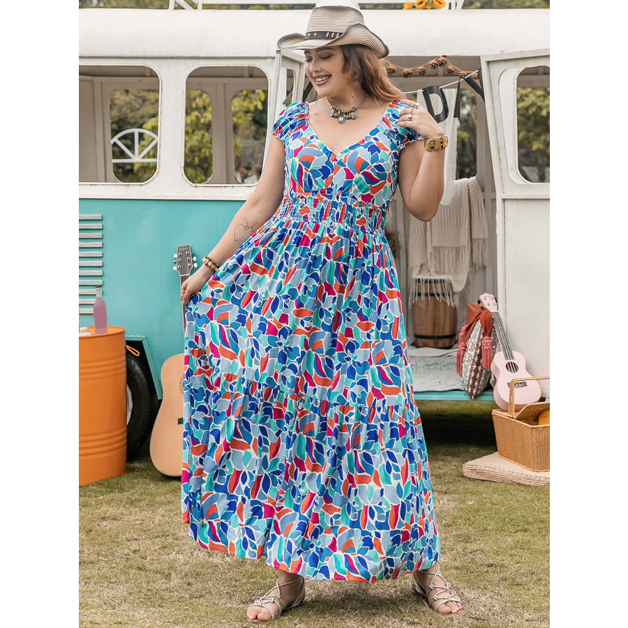 Plus Size Printed Cap Sleeve Dress Apparel and Accessories