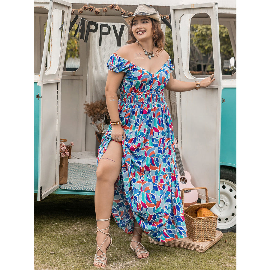 Plus Size Printed Cap Sleeve Dress Apparel and Accessories