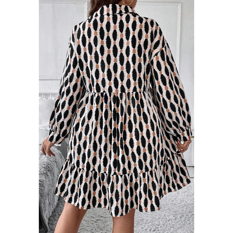 Plus Size Printed Johnny Collar Long Sleeve Dress Apparel and Accessories