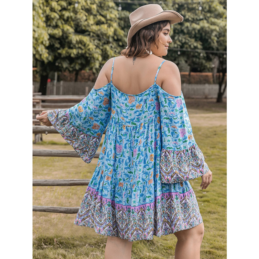 Plus Size Printed Long Sleeve Mini Dress Apparel and Accessories