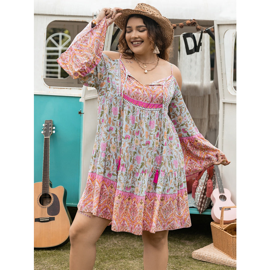 Plus Size Printed Long Sleeve Mini Dress Apparel and Accessories