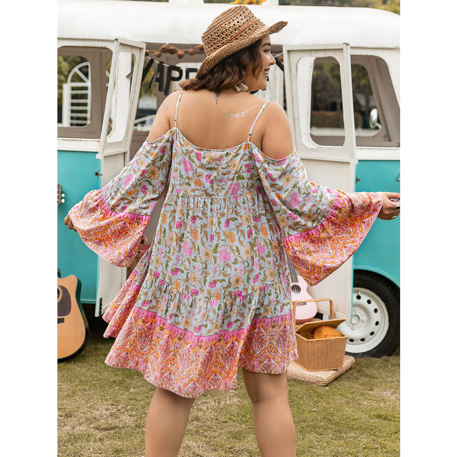 Plus Size Printed Long Sleeve Mini Dress Apparel and Accessories