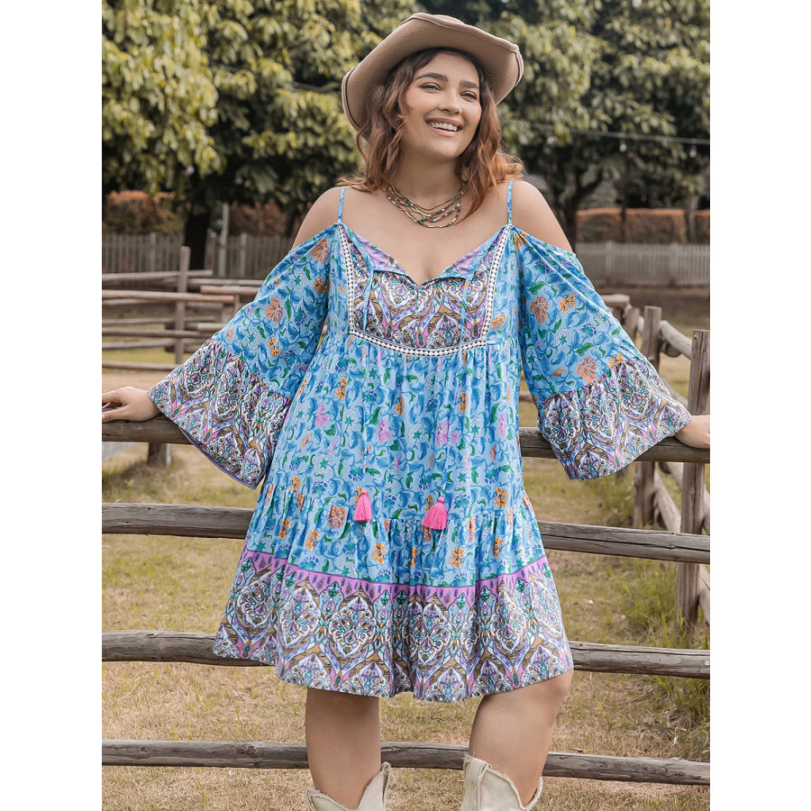 Plus Size Printed Long Sleeve Mini Dress Apparel and Accessories