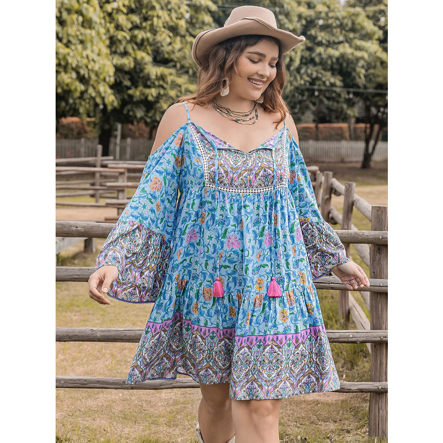 Plus Size Printed Long Sleeve Mini Dress Apparel and Accessories