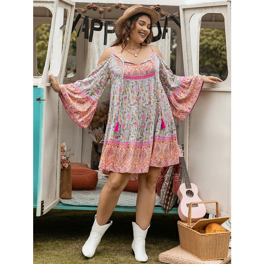 Plus Size Printed Long Sleeve Mini Dress Apparel and Accessories