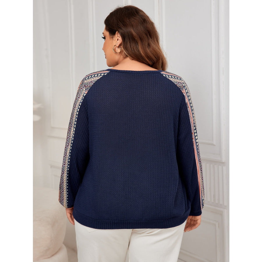 Plus Size Printed Long Sleeve Sweatshirt Navy / 1XL Apparel and Accessories