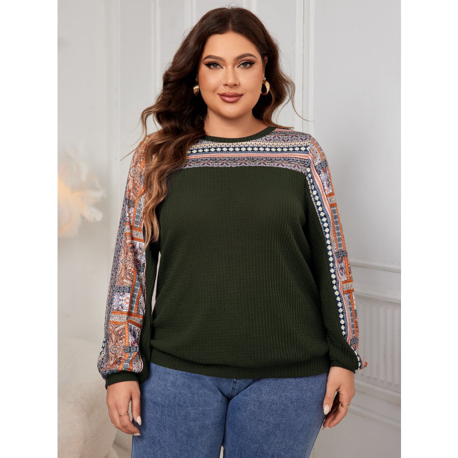 Plus Size Printed Long Sleeve Sweatshirt Army Green / 1XL Apparel and Accessories