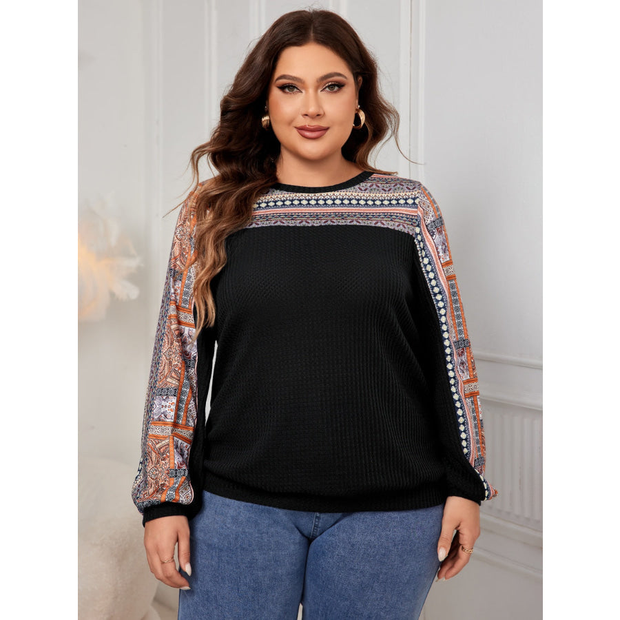 Plus Size Printed Long Sleeve Sweatshirt Black / 1XL Apparel and Accessories
