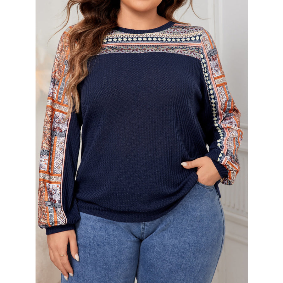 Plus Size Printed Long Sleeve Sweatshirt Navy / 1XL Apparel and Accessories