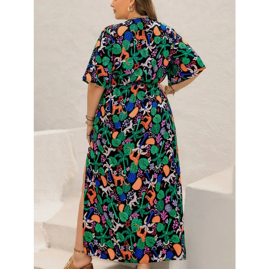 Plus Size Printed Maxi Split Dress Apparel and Accessories