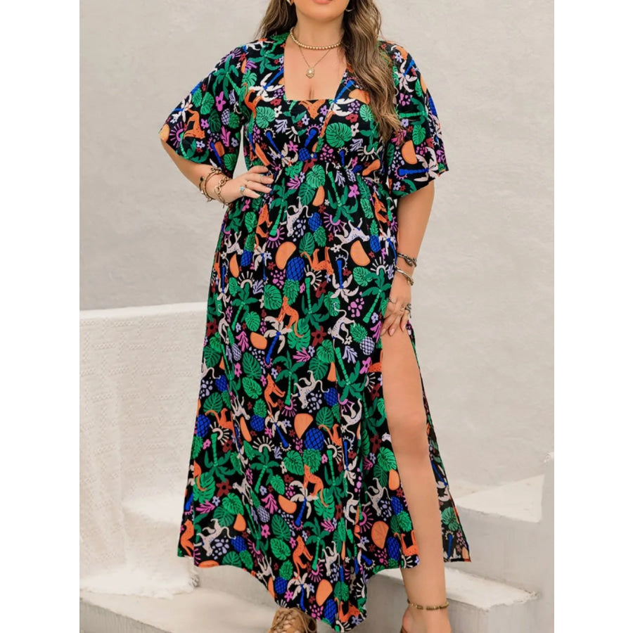 Plus Size Printed Maxi Split Dress Apparel and Accessories