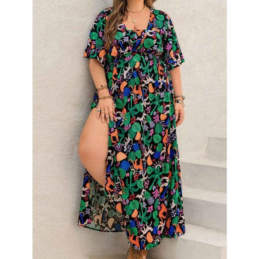 Plus Size Printed Maxi Split Dress Apparel and Accessories