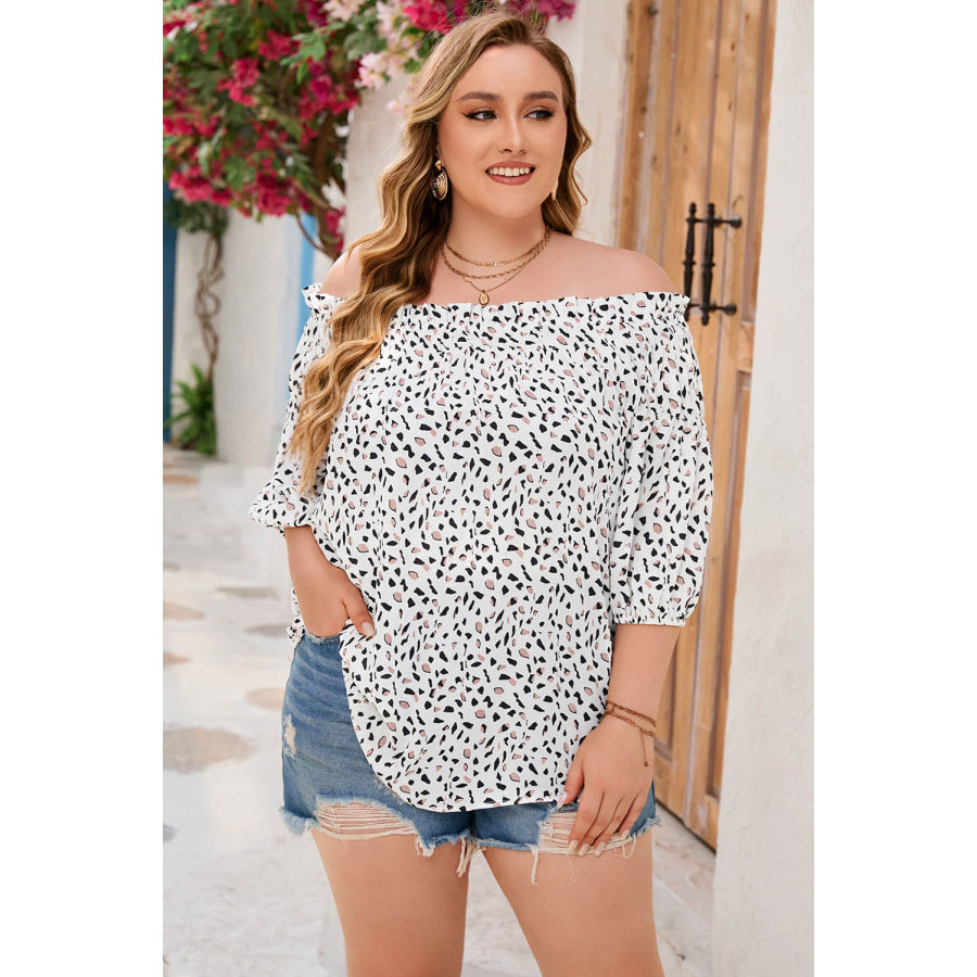 Plus Size Printed Off-Shoulder Half Sleeve Blouse Apparel and Accessories