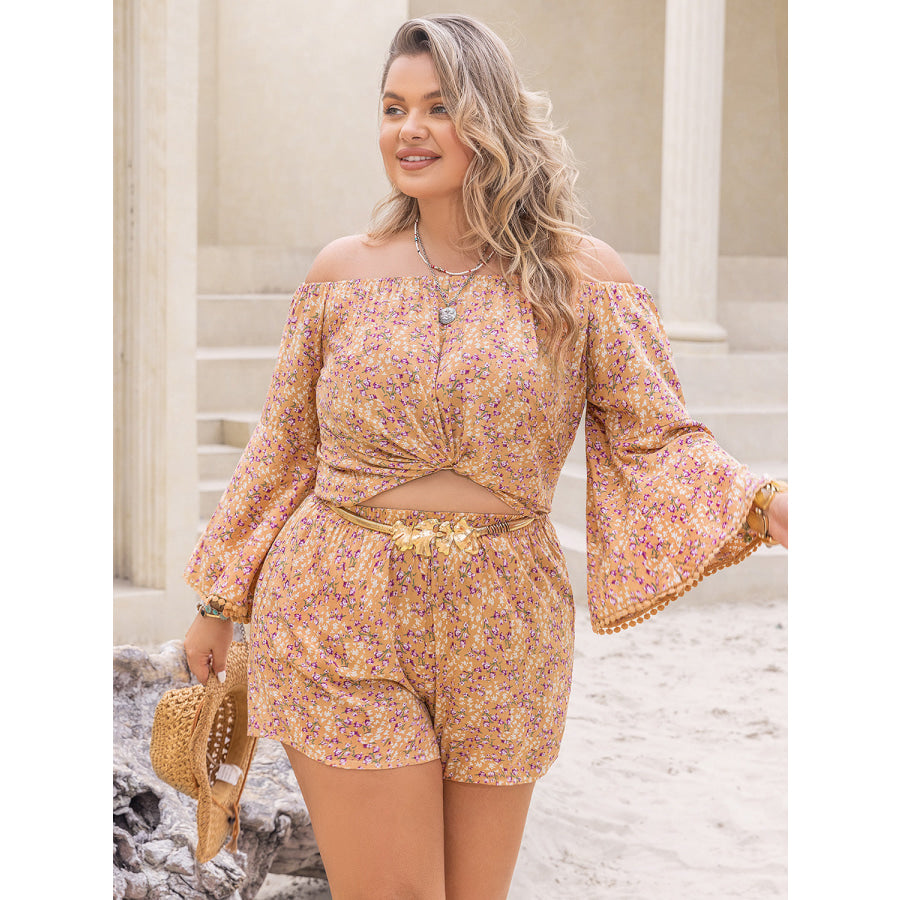 Plus Size Printed Off-Shoulder Top and Shorts Set Jumpsuits and Rompers