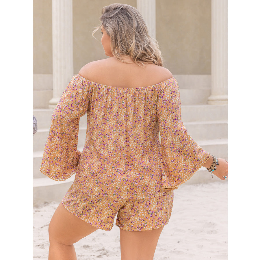 Plus Size Printed Off-Shoulder Top and Shorts Set Jumpsuits and Rompers