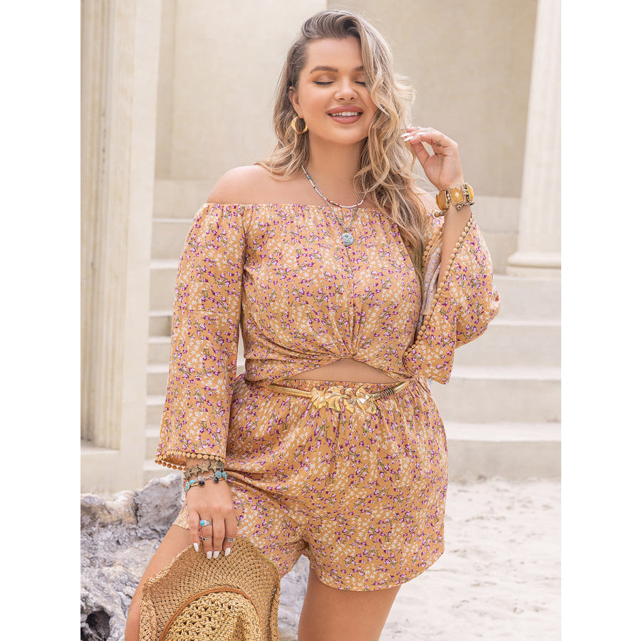 Plus Size Printed Off-Shoulder Top and Shorts Set Jumpsuits and Rompers