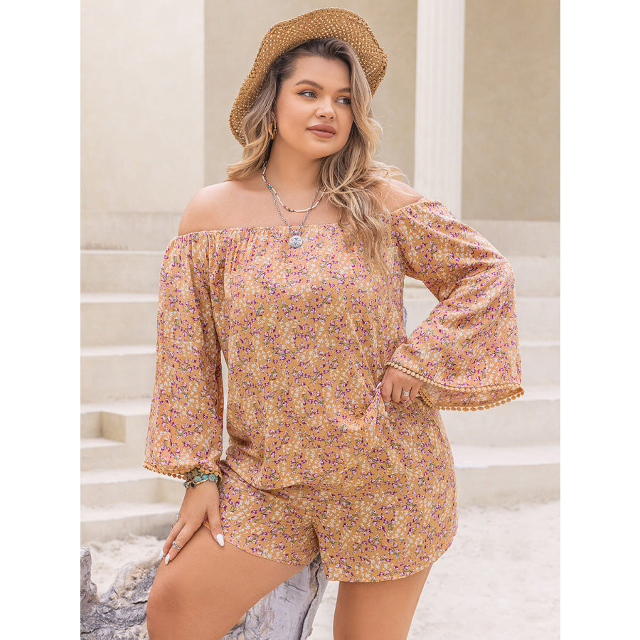 Plus Size Printed Off-Shoulder Top and Shorts Set Jumpsuits and Rompers