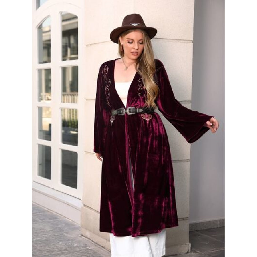 Plus Size Printed Open Front Long Sleeve Cardigan Clothing