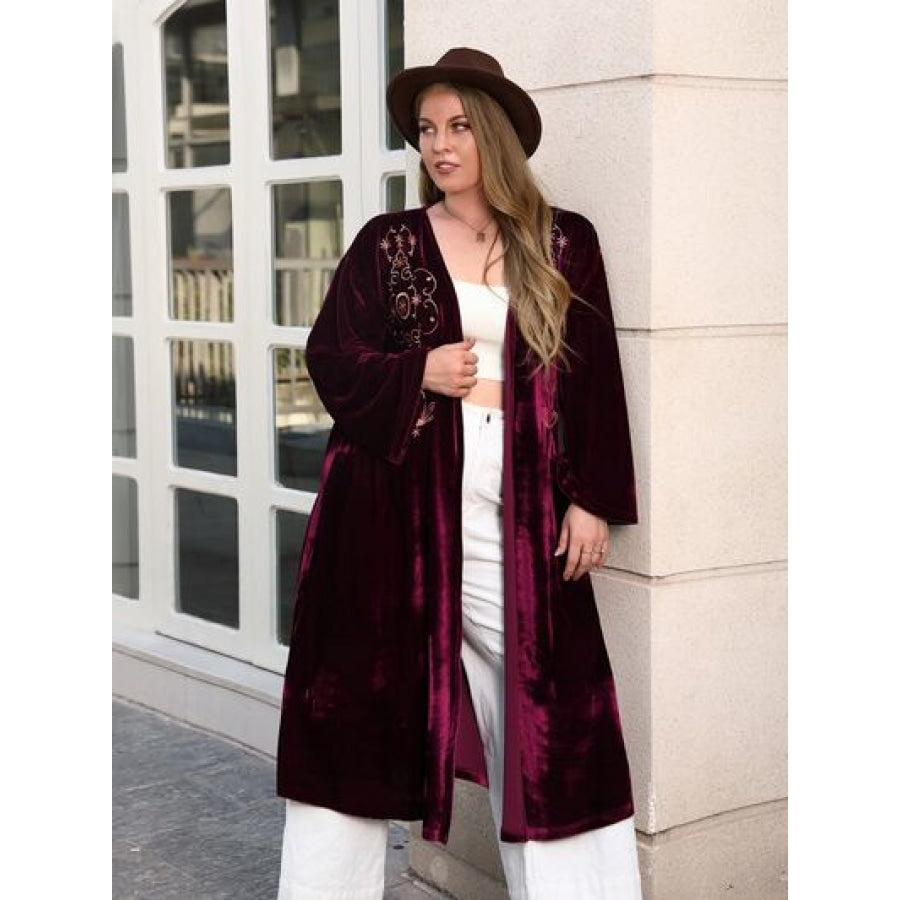 Plus Size Printed Open Front Long Sleeve Cardigan Clothing